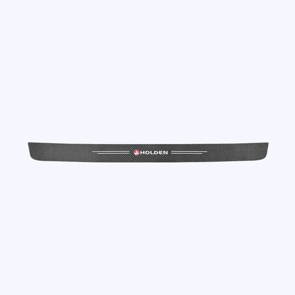 Single black carbon fibre Holden door sill protector sticker strip with Holden logo and white lines