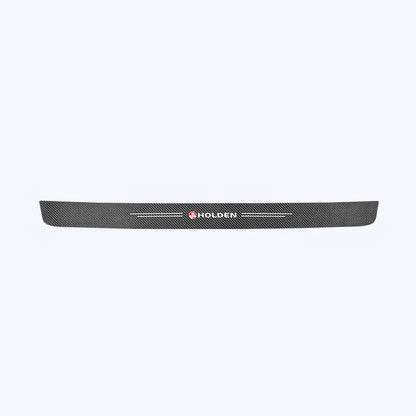 Single black carbon fibre Holden door sill protector sticker strip with Holden logo and white lines