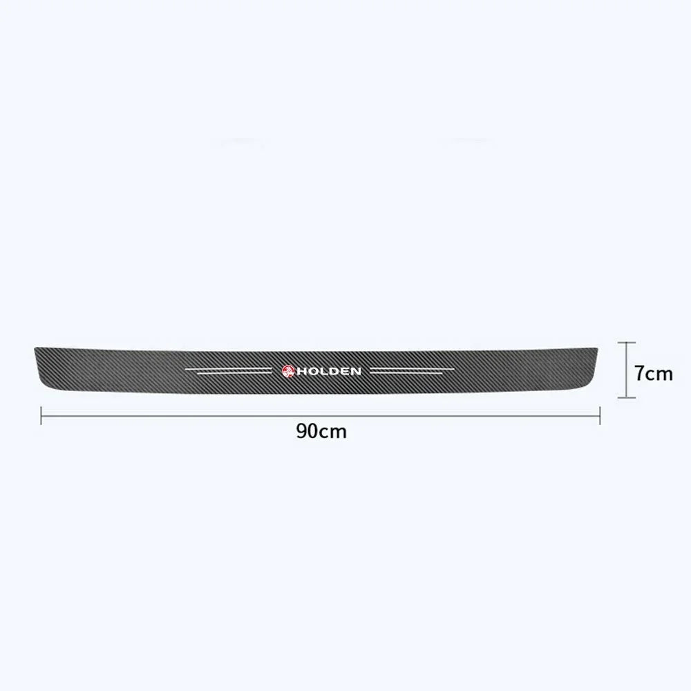 Black carbon fibre Holden door sill protector sticker strip with Holden logo, measuring 90cm by 7cm