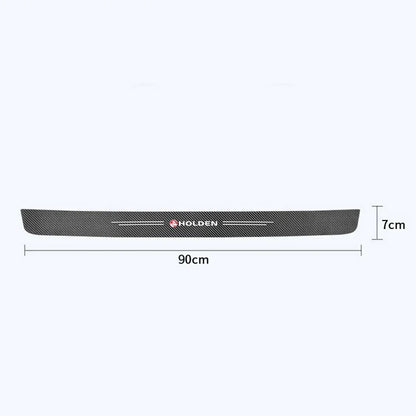 Black carbon fibre Holden door sill protector sticker strip with Holden logo, measuring 90cm by 7cm