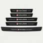 Set of five black carbon fibre Holden door sill protector stickers with Holden logo, four strips in two sizes and one long strip