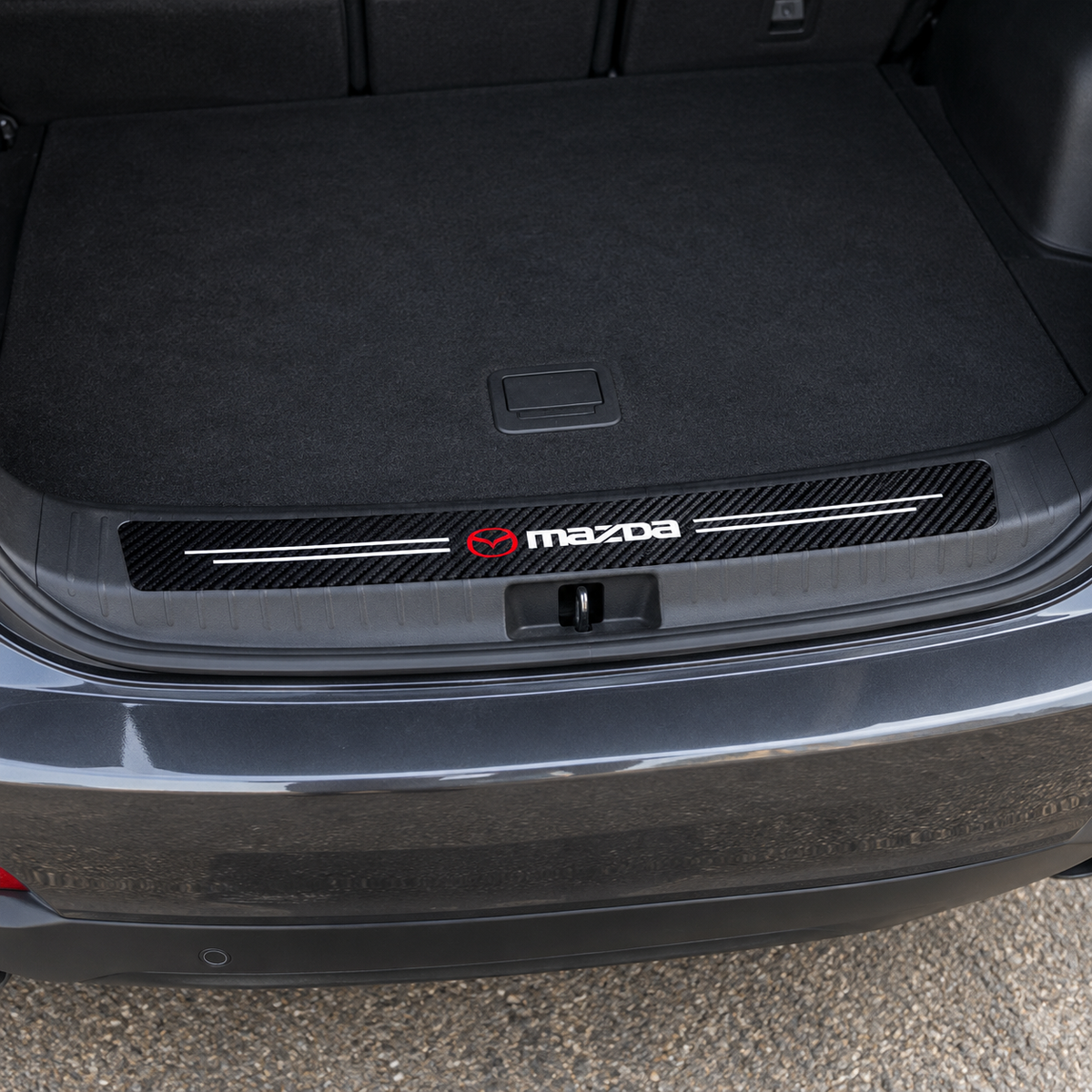 Mazda door sill protector stickers 5PCS in black carbon fibre-look with red logo and white stripes