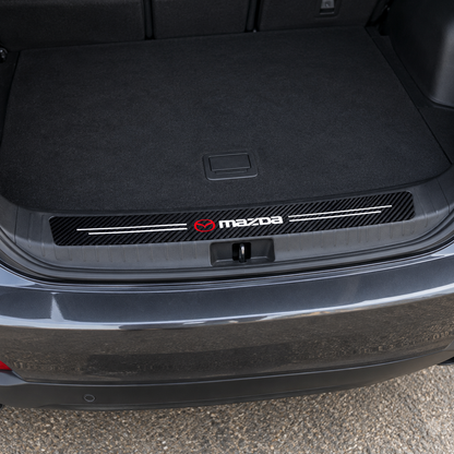 Mazda door sill protector stickers 5PCS in black carbon fibre-look with red logo and white stripes